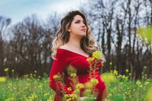 pregnant women in a red dress